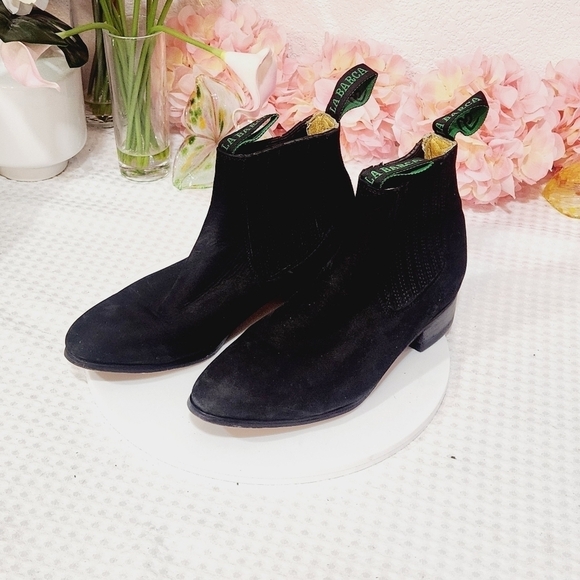 La BARCA Black Leather Botin Charro Ankle Unisex Pull On Chelsea Boots 8.5 - Picture 1 of 9